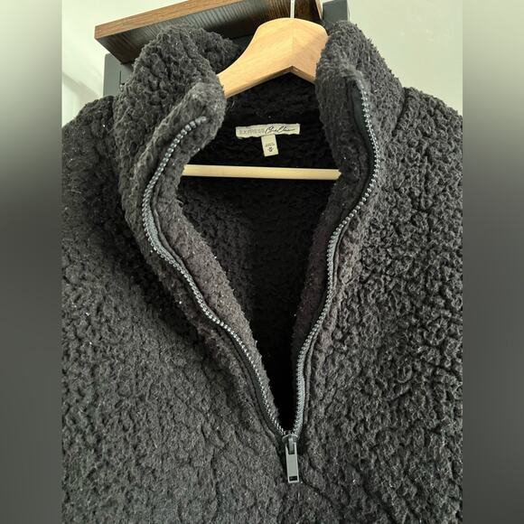 EXPRESS One Eleven Sherpa Fleece Quarter Zip Sweatshirt Varsity Stripe Womens M - Picture 8 of 9